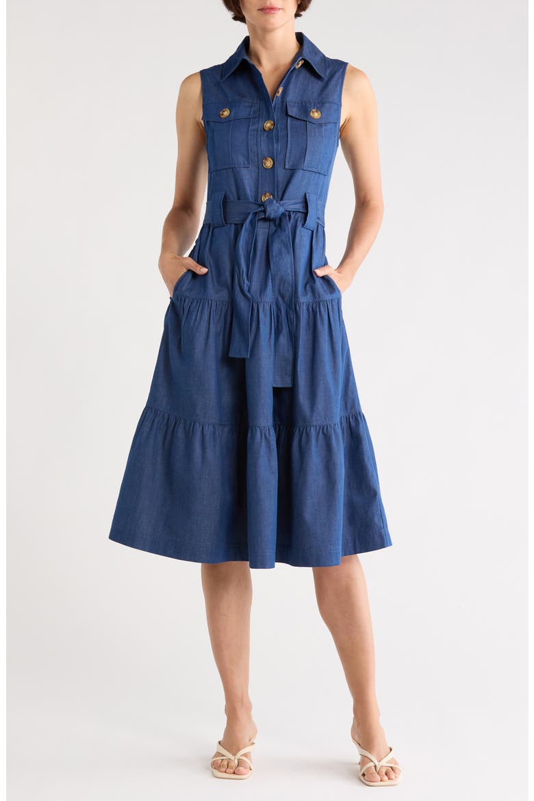 Florence Sleeveless Cotton Shirtdress, Main, color, DEEP BLUE