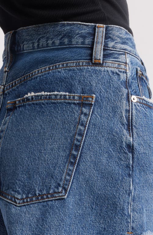 Frame The Dare Frayed High Waist Denim Shorts In Blue