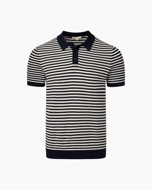 Onia Cotton Textured Knit Polo In Deep Navy/white