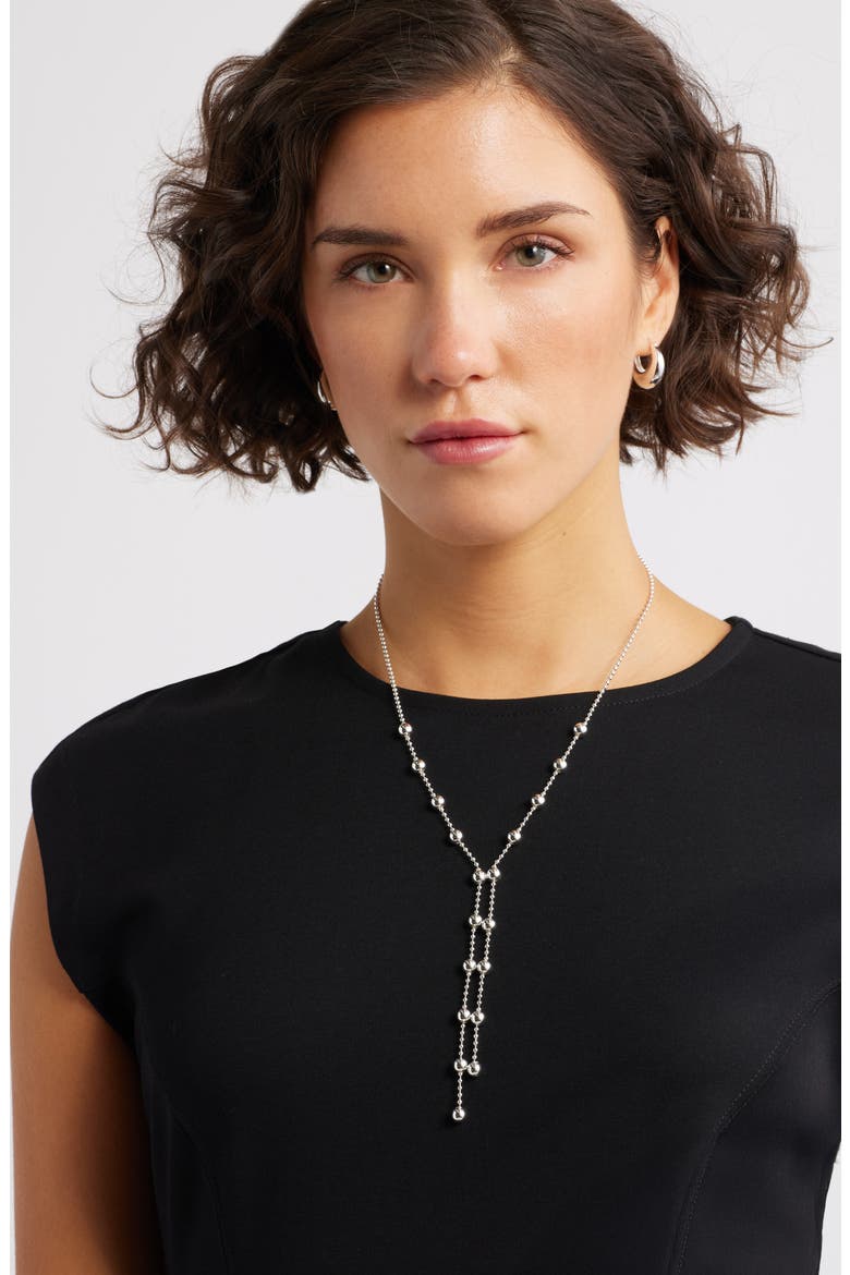Ball Chain Y Necklace, Alternate, color, SILVER