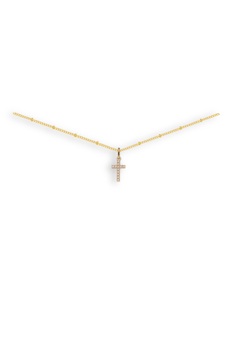 Cubic Zirconia Mini Cross Pendant Necklace, Main, color, Metalic Gold
