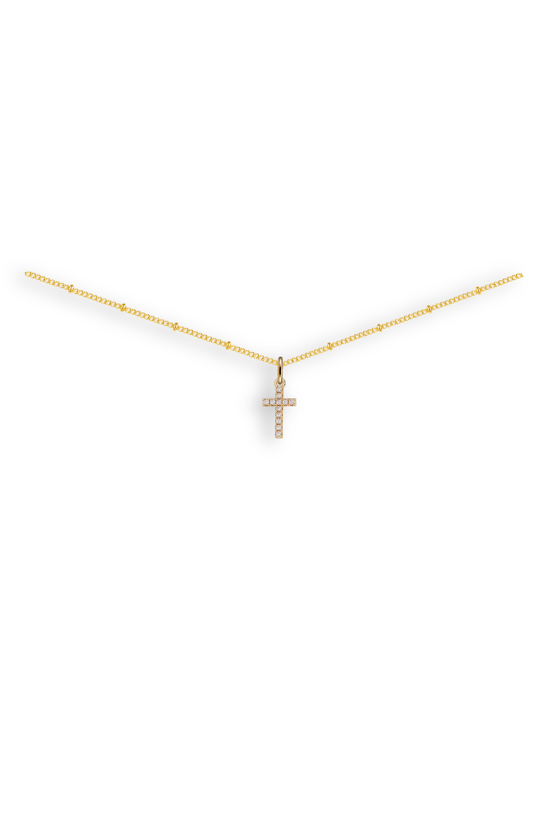 Emma Rae Cubic Zirconia Mini Cross Pendant Necklace, Main, color, Metalic Gold