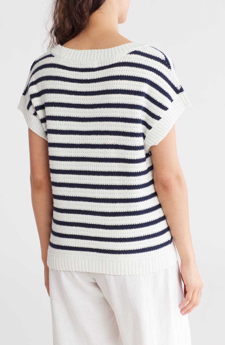 Blu Pepper Cotton Stripe Short Sleeve Sweater, Alternate, color, Navy