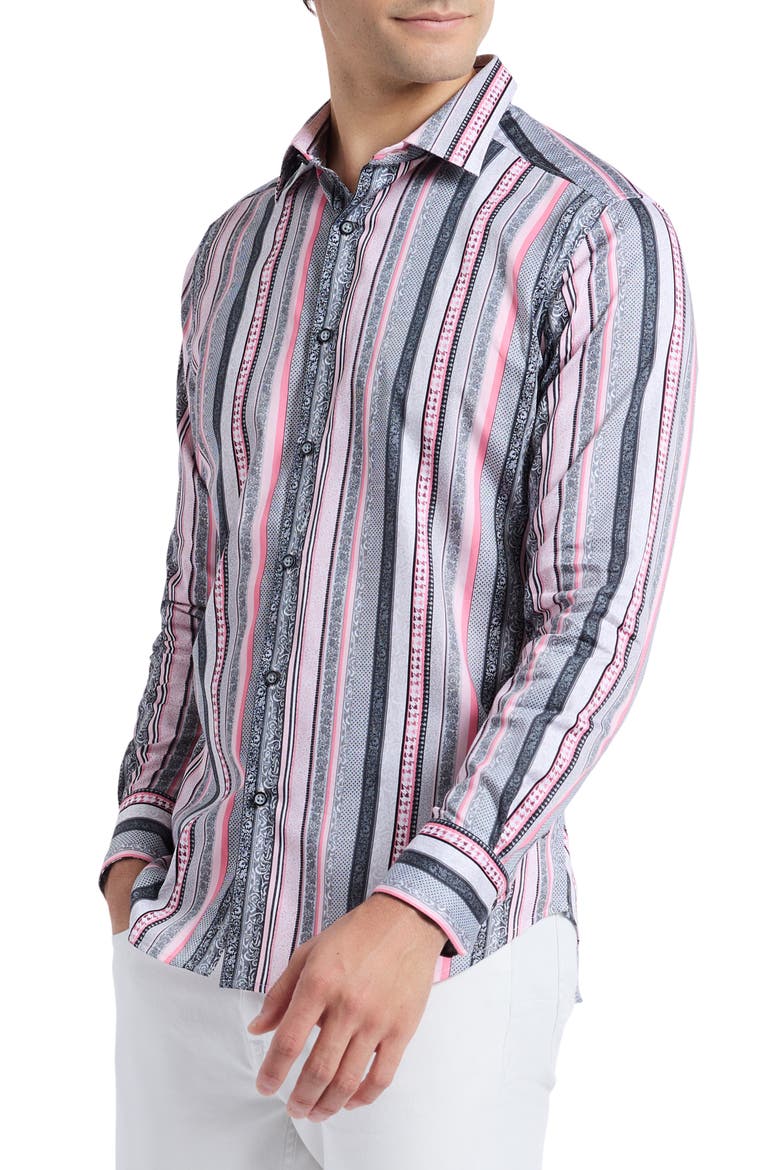 Bramshaw Mixed Stripe Stretch Cotton Button-Up Shirt, Alternate, color, PINK MULTI