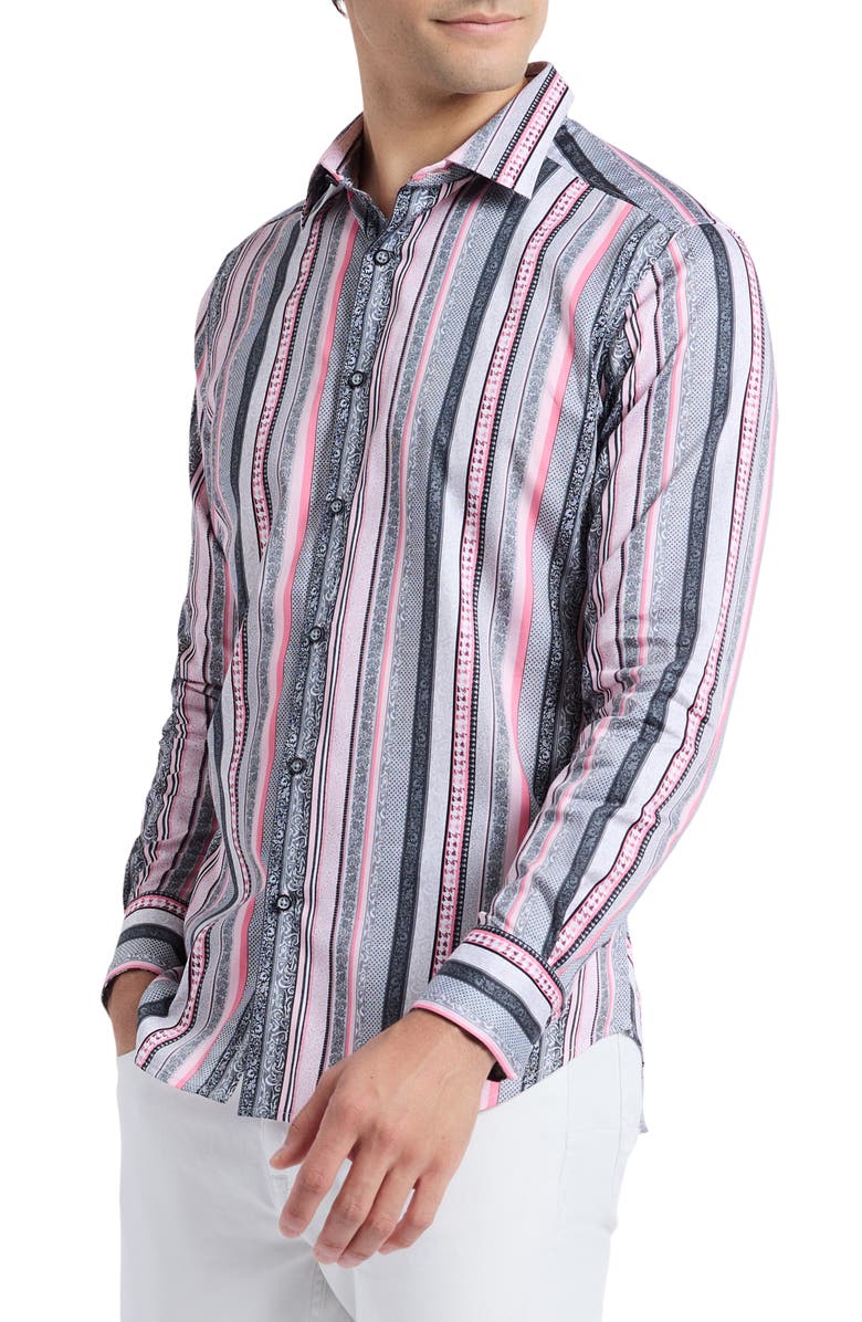 Robert Graham Bramshaw Mixed Stripe Stretch Cotton Button-Up Shirt, Alternate, color, Pink Multi