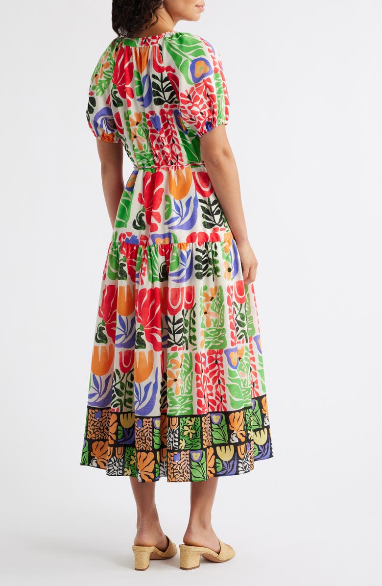 Julia Jordan Printed Puff Sleeve Midi Dress, Alternate, color, Ivory Multi