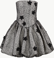 Malva Florea Sequin Balloon-Hem Mini Dress With Crochet Florals