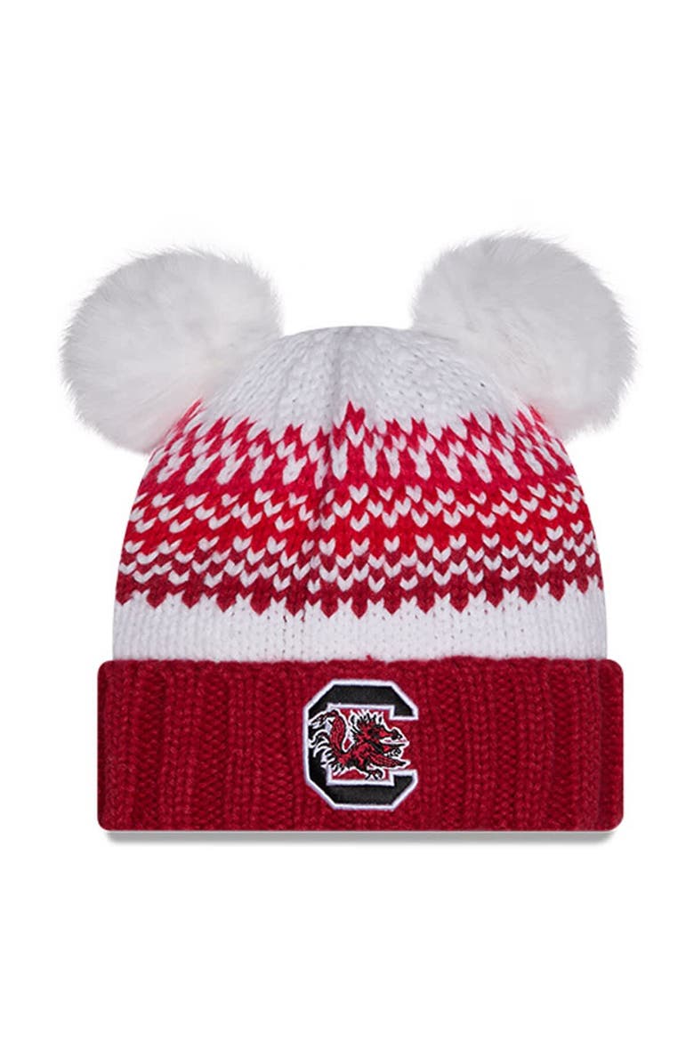 Women's New Era  Garnet South Carolina Gamecocks Double Pom & Print Cuffed Knit Hat, Main, color, Garnet