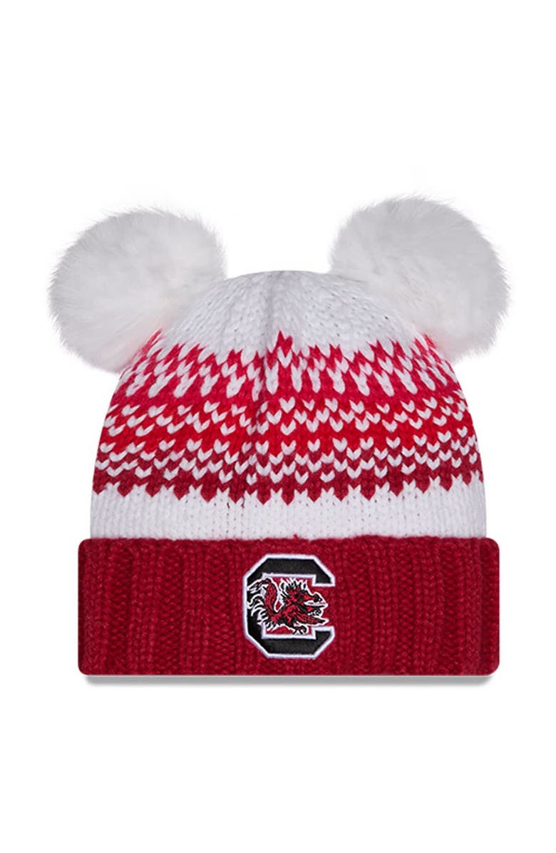 New Era Women's New Era Garnet South Carolina Gamecocks Double Pom & Print Cuffed Knit Hat, Main, color, Garnet