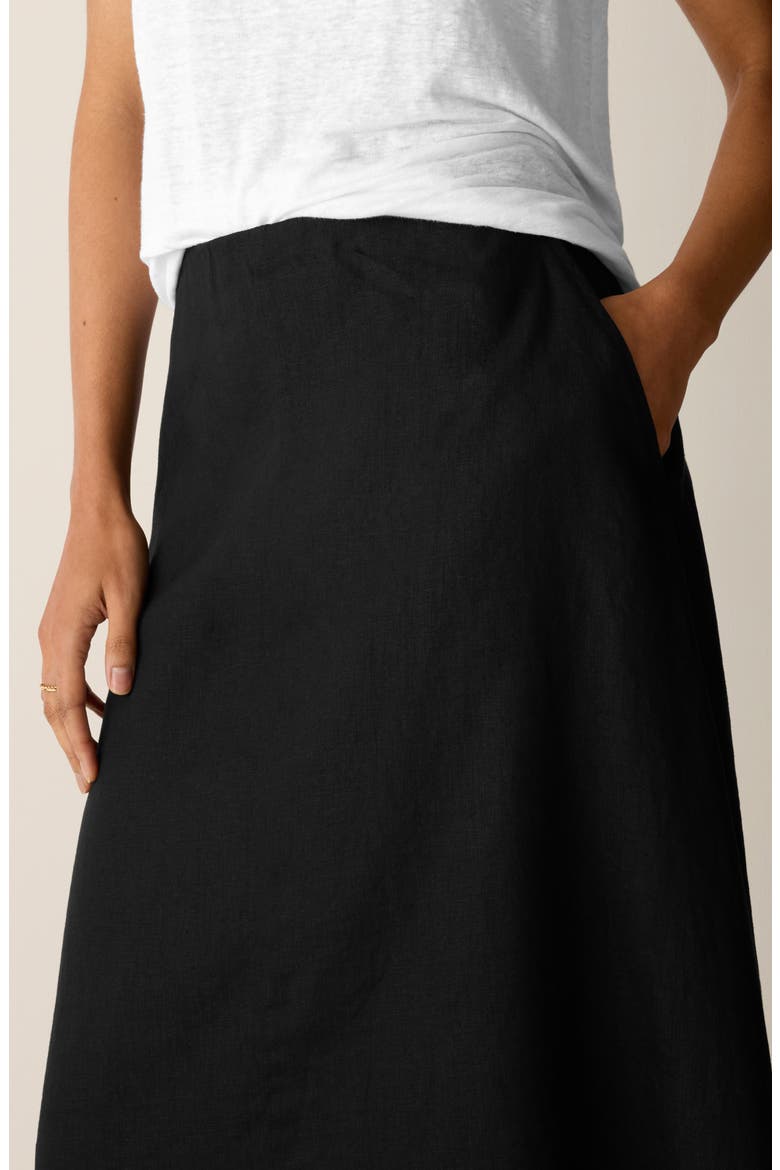 A-Line Organic Linen Midi Skirt, Alternate, color, BLACK