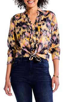 NIC+ZOE Dreamy Refined Floral Ruffle Cotton Button-Up Shirt