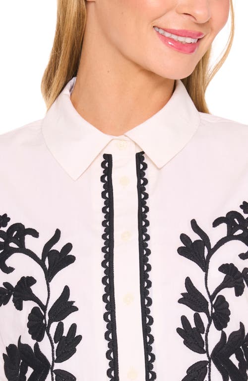 Cece Embroidered Relaxed Fit Cotton Button-up Shirt In Gray