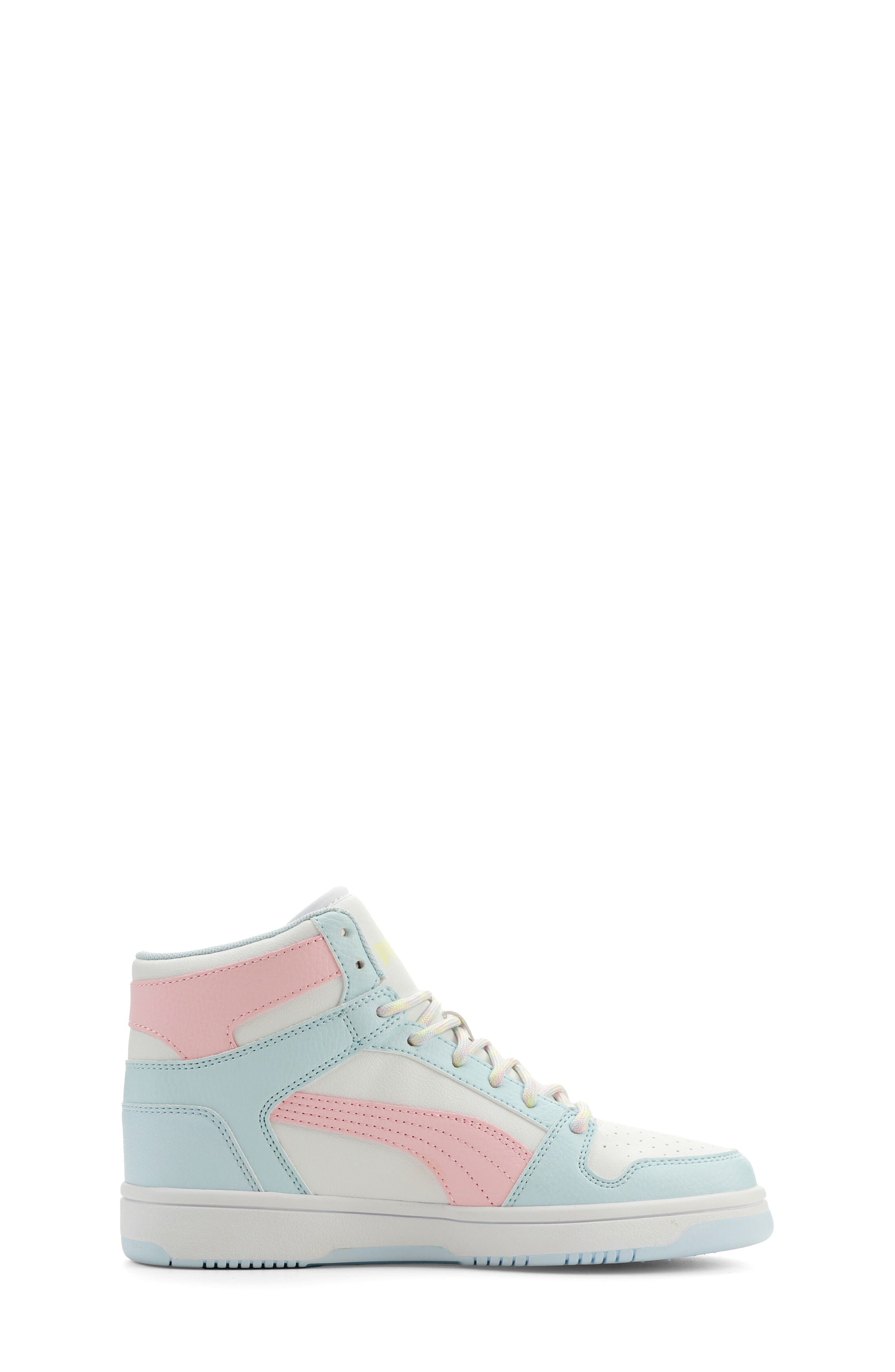 Kids' Rebound Layup High Top Sneaker with Playful Charm Accent, Alternate, color, PUMA WHITE/ PEARL PINK/ APPLE