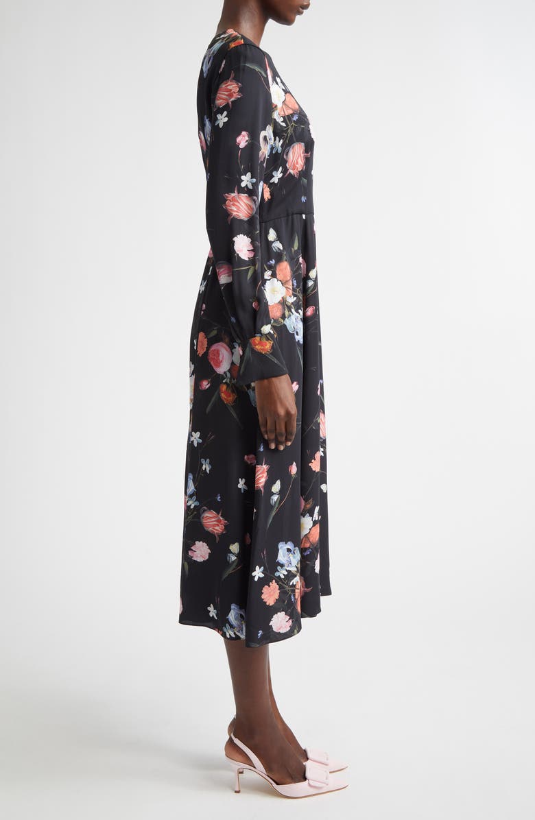 Erdem Floral Long Sleeve Crepe Midi Dress, Alternate, color, Dutch Flower Painting Black