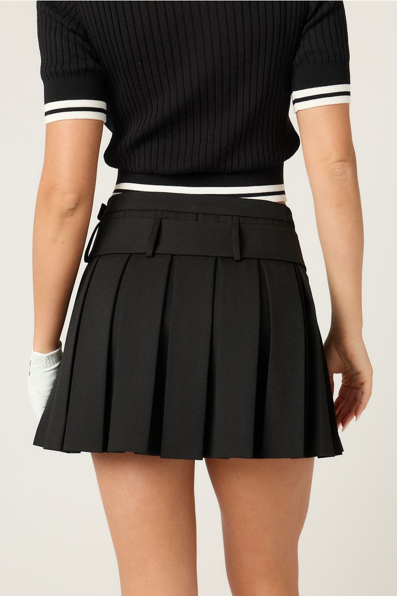 Belted Pleated Skirt, Alternate, color, Black