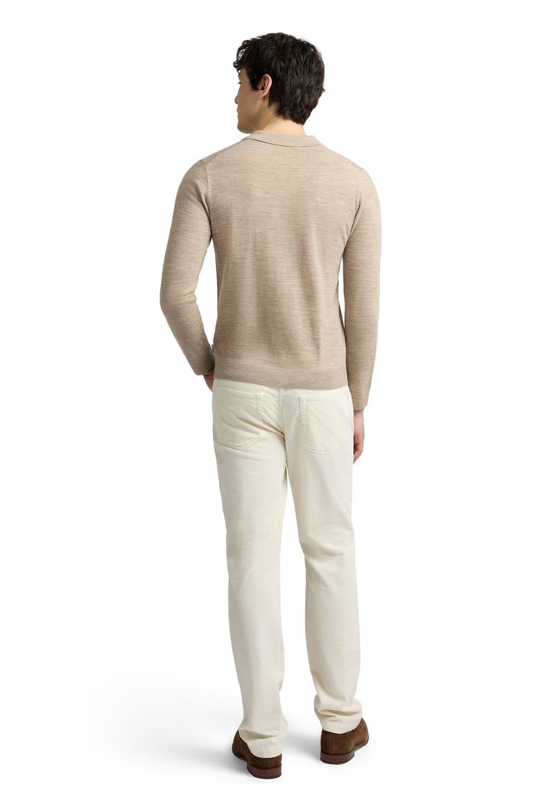 Long Sleeve Extra Fine Merino Wool Polo, Alternate, color, Melange Walnut