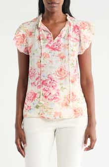 CHENAULT Flutter Sleeve Tie Front Top