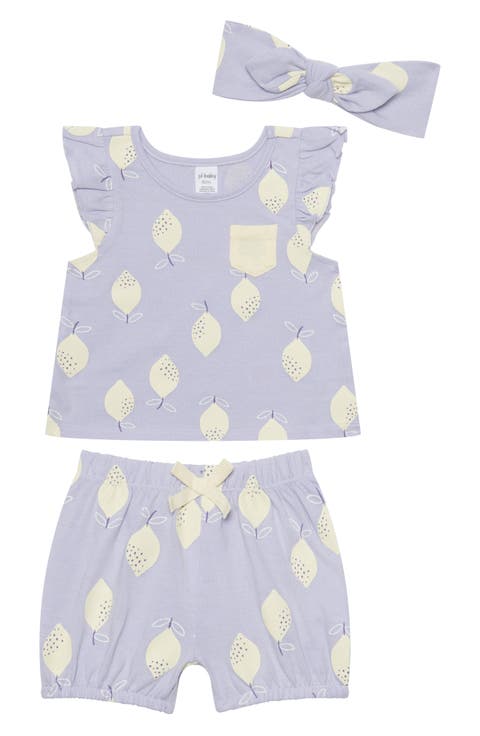 3-Piece Flutter Sleeve Top, Shorts & Headband Set (Baby)