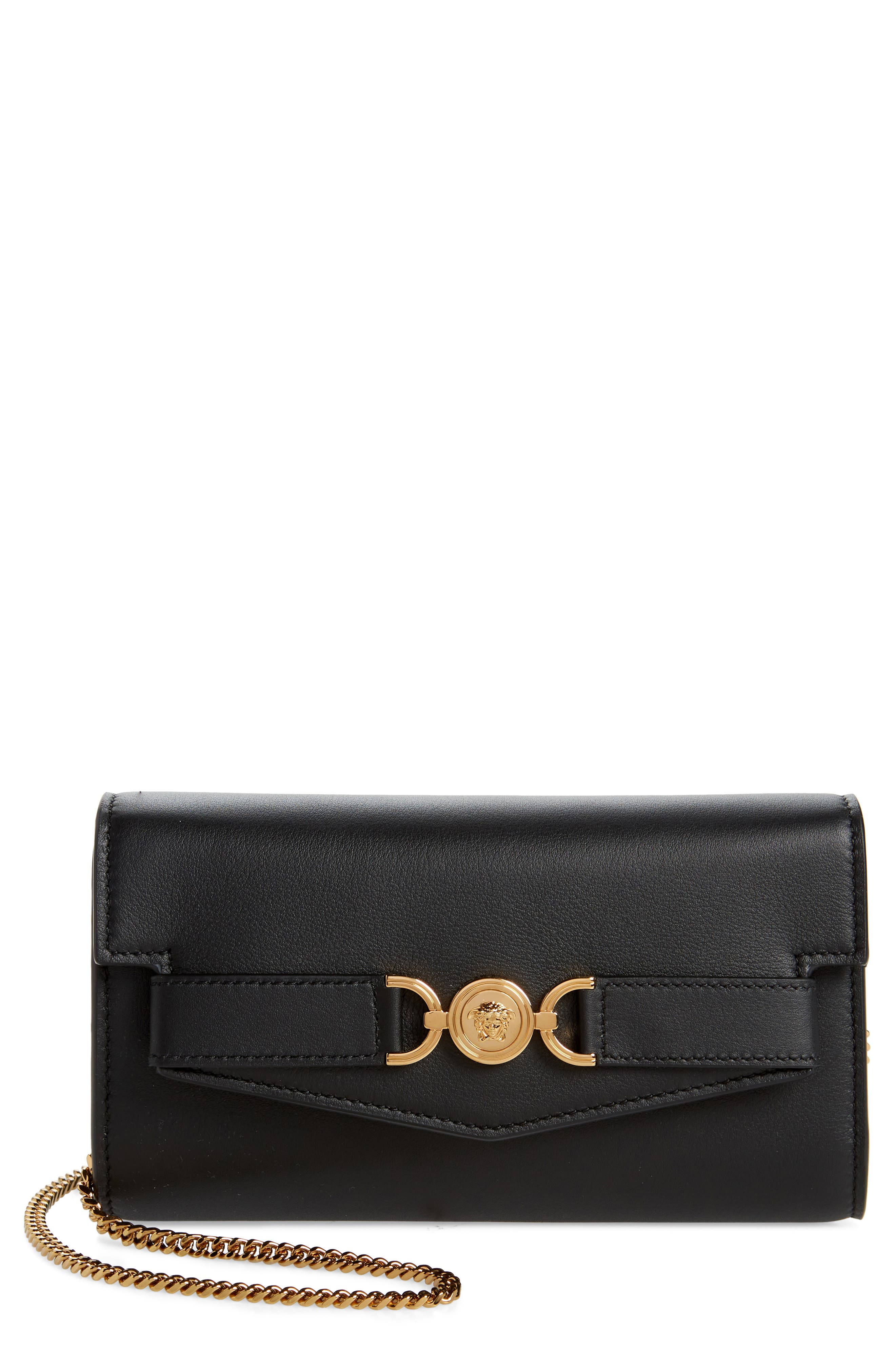 Versace Medusa '95 Leather Crossbody Bag, Main, color, Black-Versace Gold
