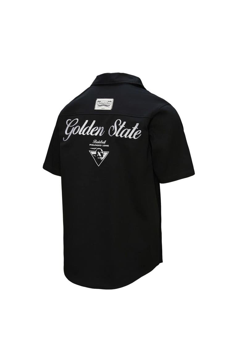 Men's Mitchell & Ness Black Golden State Warriors Hardwood Classics Camp Shirt, Alternate, color, Black