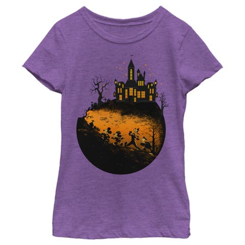 Girl's Mickey & Friends Walking Towards Haunted Mansion  Graphic T-Shirt