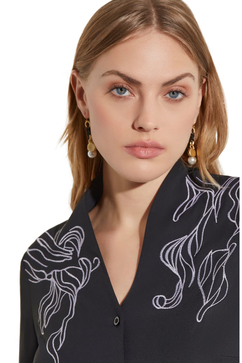 Abstract Embroidered Button-Up Shirt, Alternate, color, BLACK/WHITE