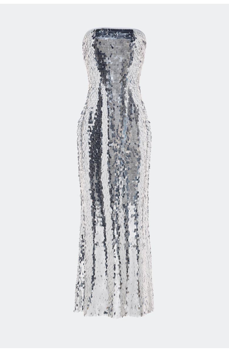 SIMONMILLER Sculpty Strapless Teardrop Sequin Dress, Alternate, color, Satellite Silver