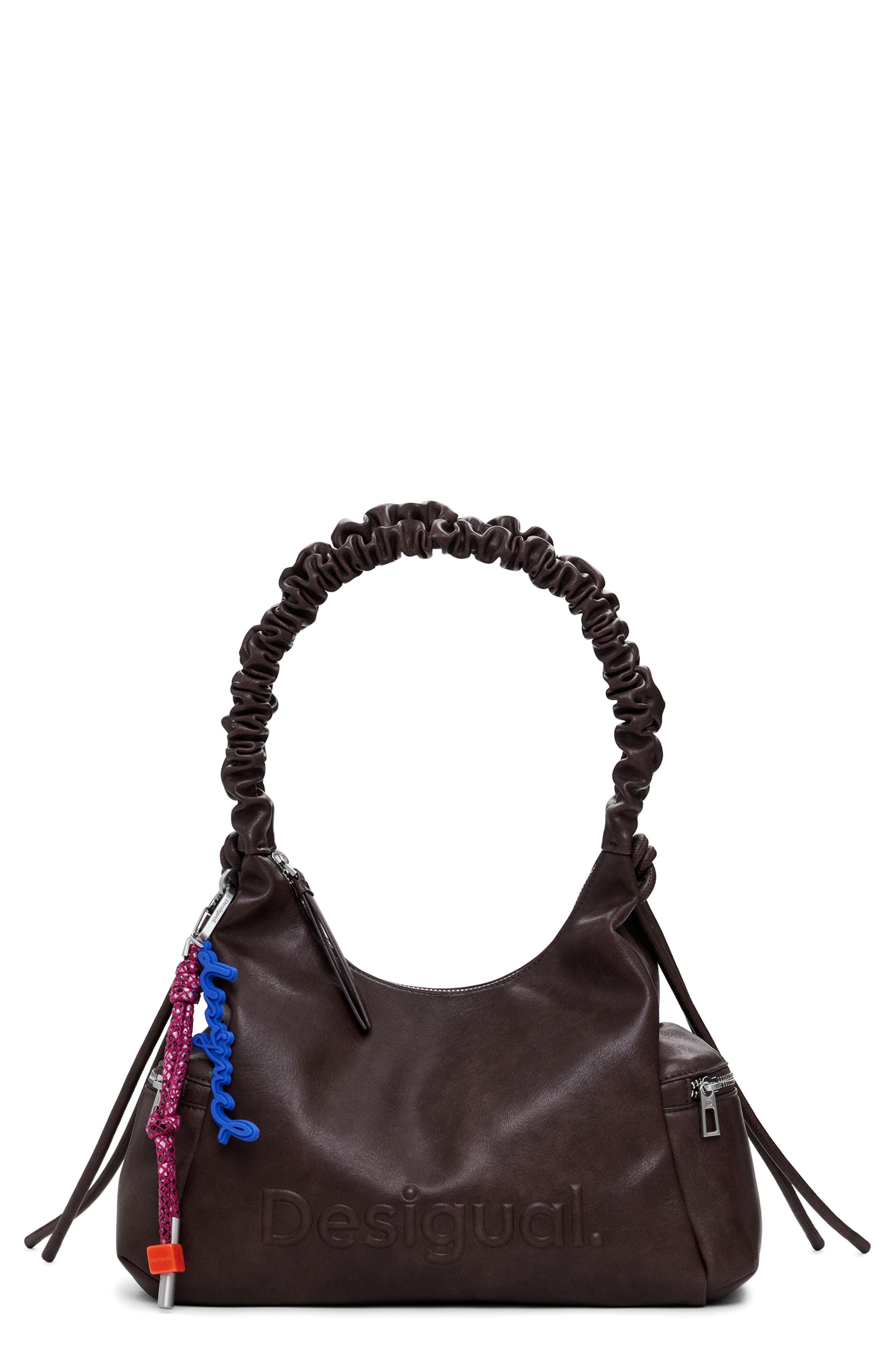 Desigual Faux Leather Shoulder Bag, Main, color, Dark Brown