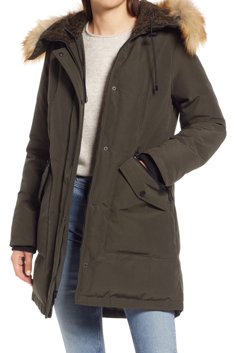 Hooded Down & Feather Fill Parka with Faux Fur Trim, Alternate, color, LODEN