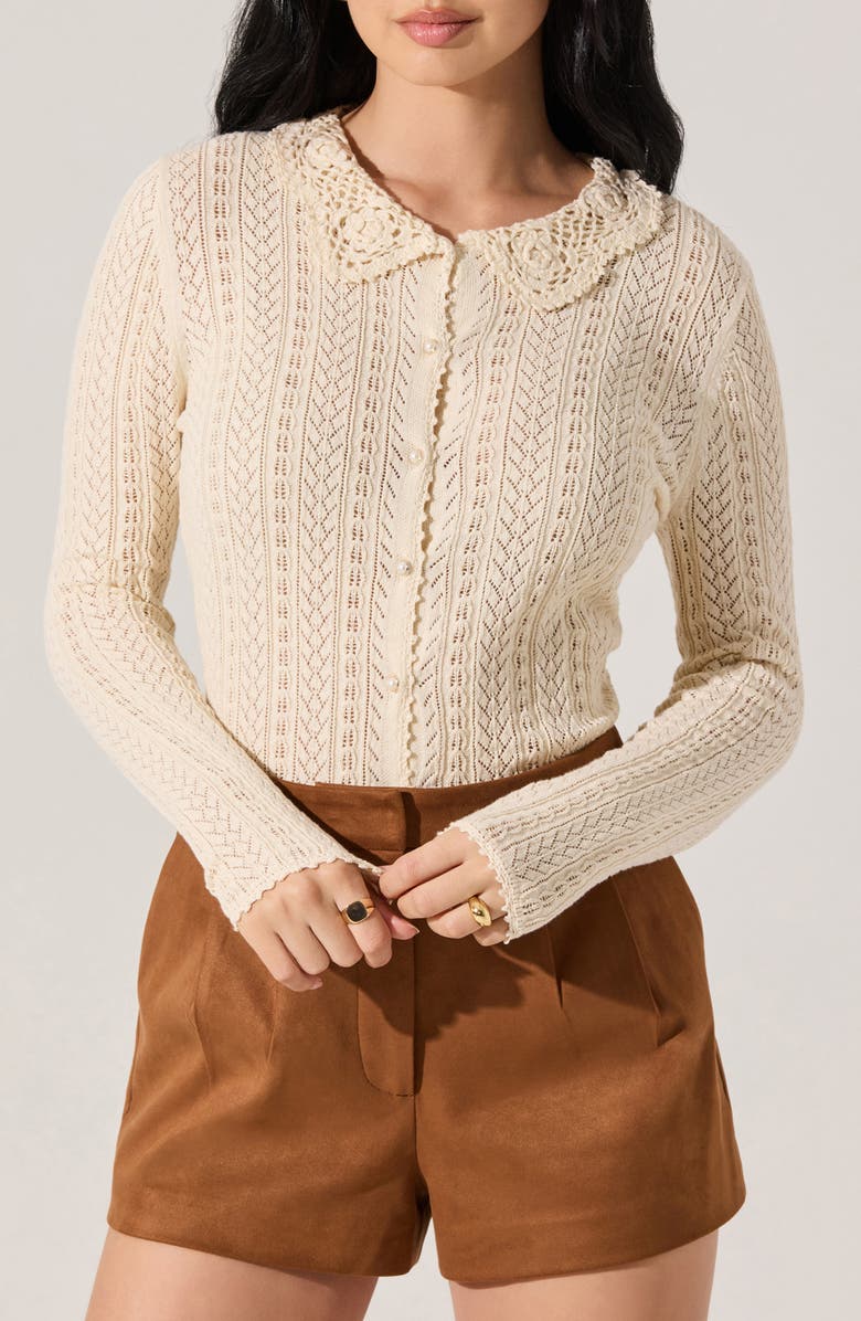 ASTR the Label Ottilie Pointelle Stitch Cotton Cardigan, Main, color, Cream