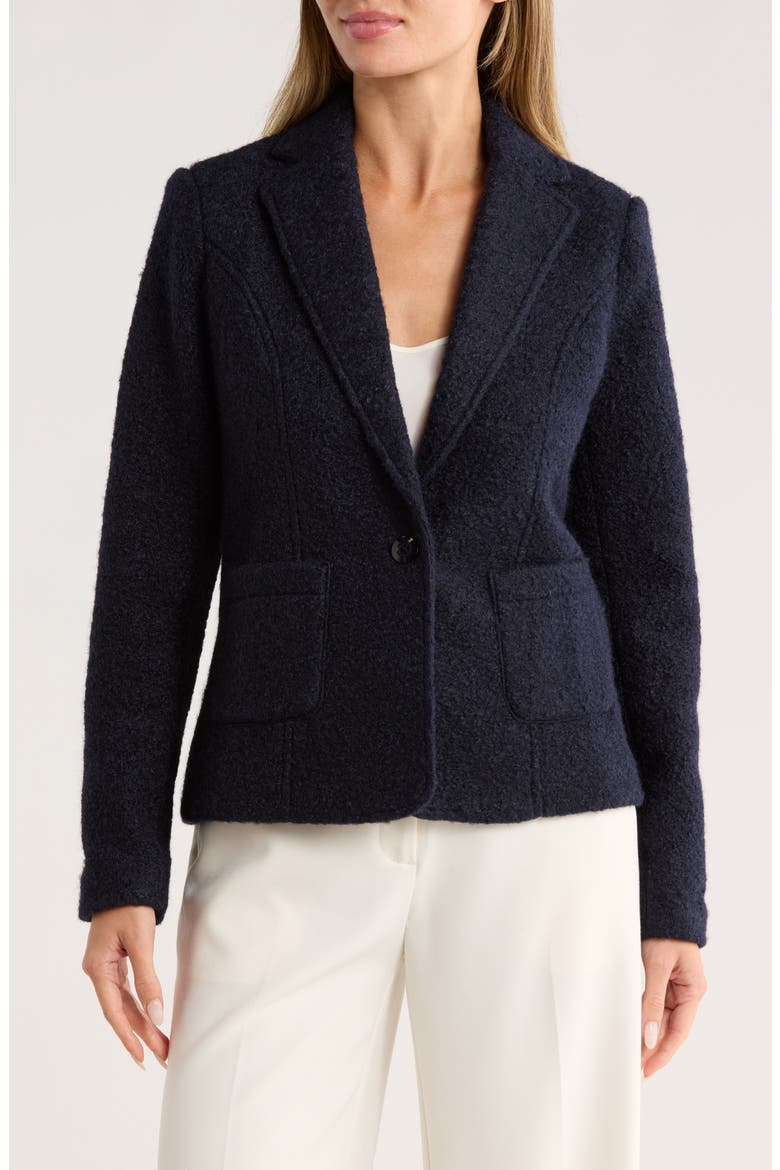 Notch Lapel Bouclé Blazer, Main, color, NAVY