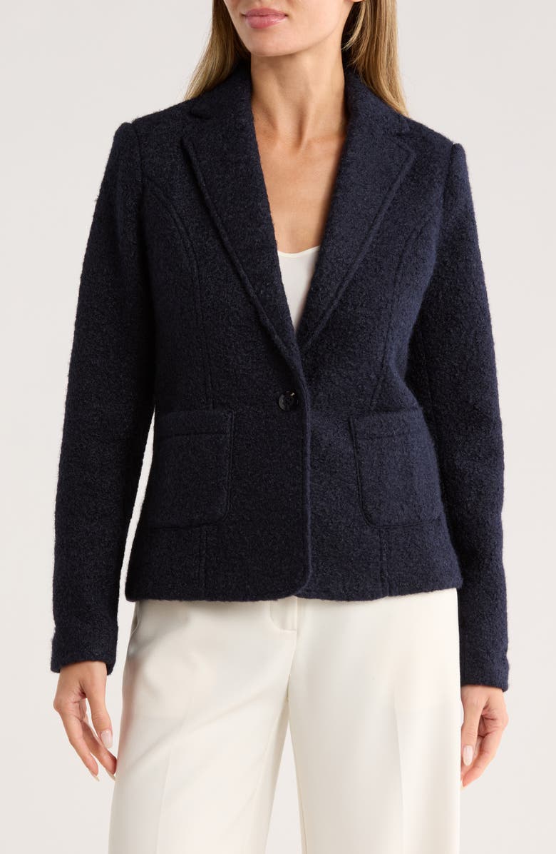 Amanda & Chelsea Notch Lapel Bouclé Blazer, Main, color, Navy