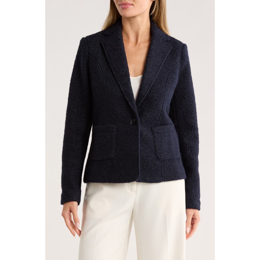 Amanda & Chelsea Notch Lapel Bouclé Blazer In Blue