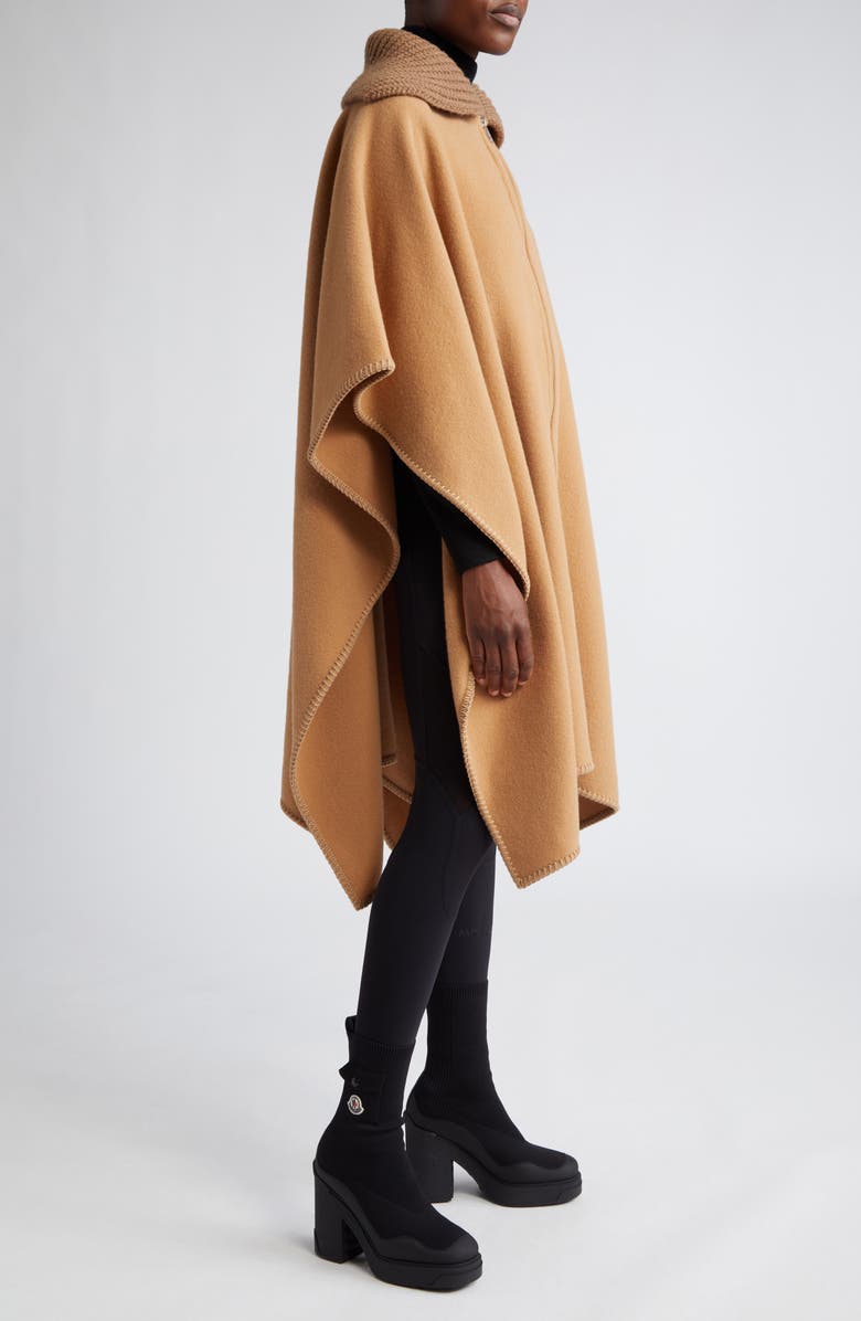 Moncler Mixed Media Wool Cape, Alternate, color,