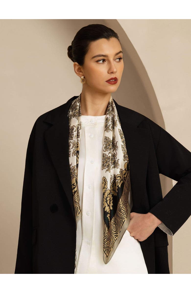 SILKSILKY Pure Silk Vintage-Inspired Pattern Square Scarf, Alternate, color, Multi