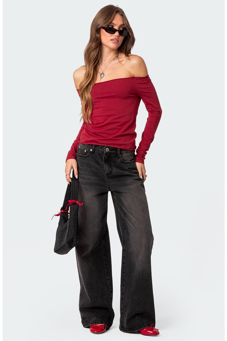 Baldwin Off the Shoulder Top, Alternate, color, BURGUNDY