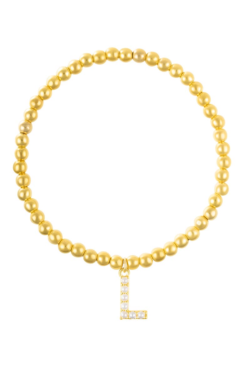 Faux Pearl Initial Charm Beaded Bracelet, Main, color, GOLD WHITE-L