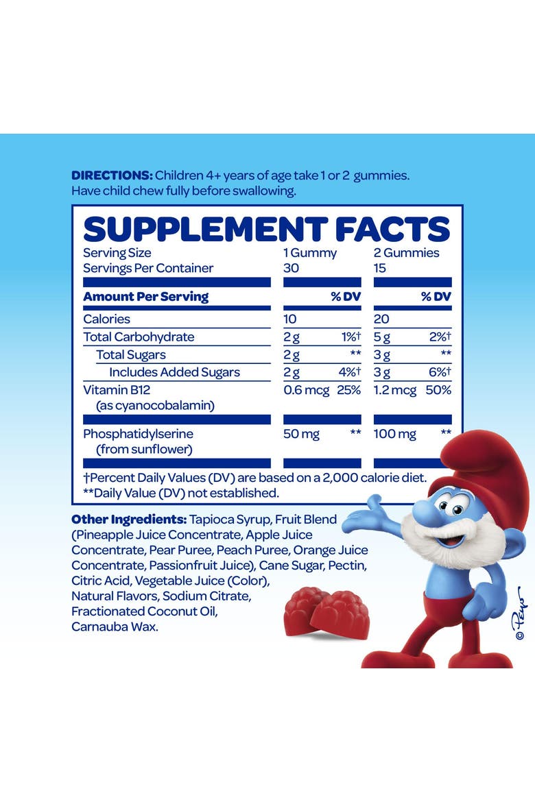Memory & Focus Gummies, Smurfs Berry Flavored, 30ct, Alternate, color, None