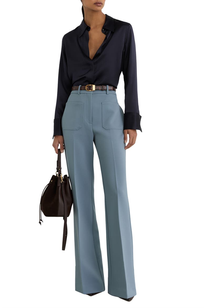 Ameira Silk Satin Button-Up Shirt, Alternate, color, NAVY