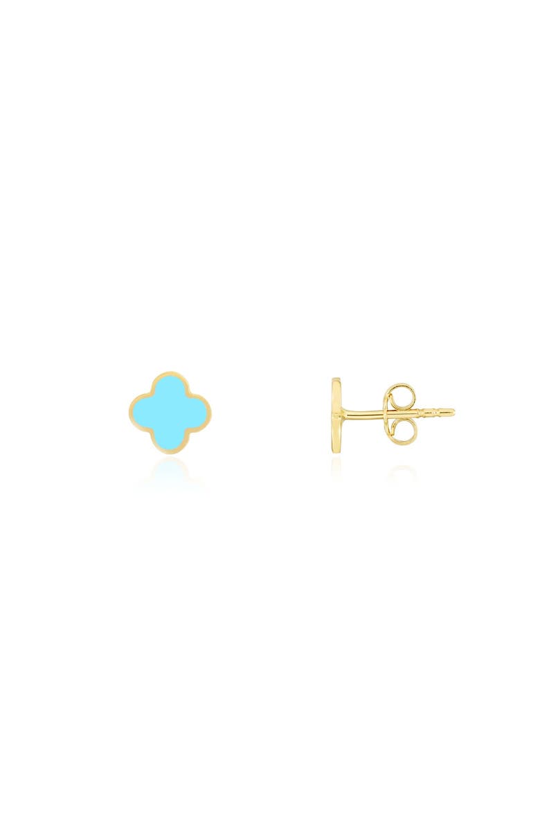 The Lovery Fine Jewelry Mini Turquoise Clover Stud Earrings, Main, color, Turquoise