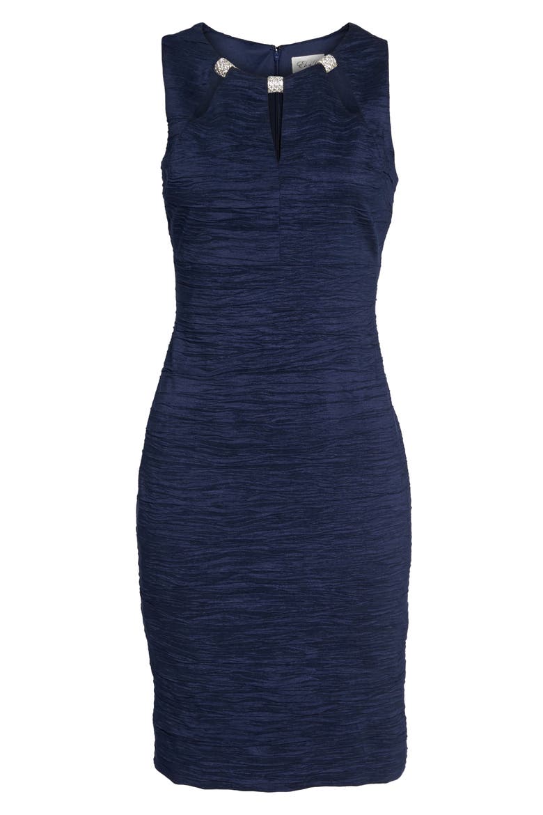 Embellished Cutout Taffeta Sheath Dress, Alternate, color, NAVY