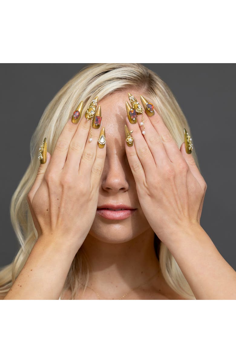 3H Nails Crown Jewels Luxury Handmade Press On Nails, Alternate, color, Gold, Stiletto, Long Nails