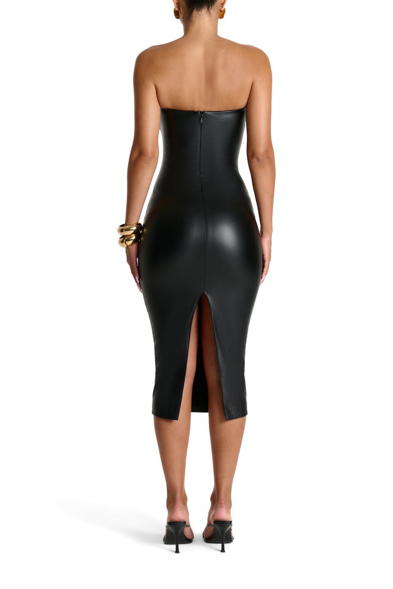 Strapless Faux Leather Body-Con Midi Dress, Alternate, color, BLACK
