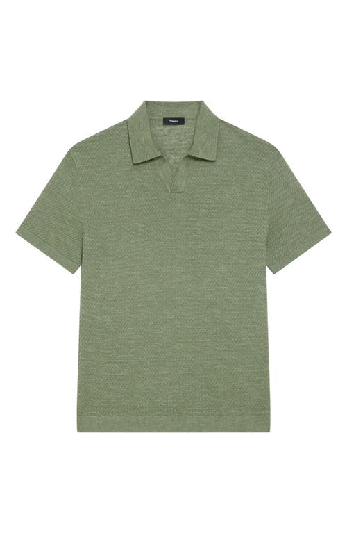 Theory Brenan Linen Blend Polo In Green