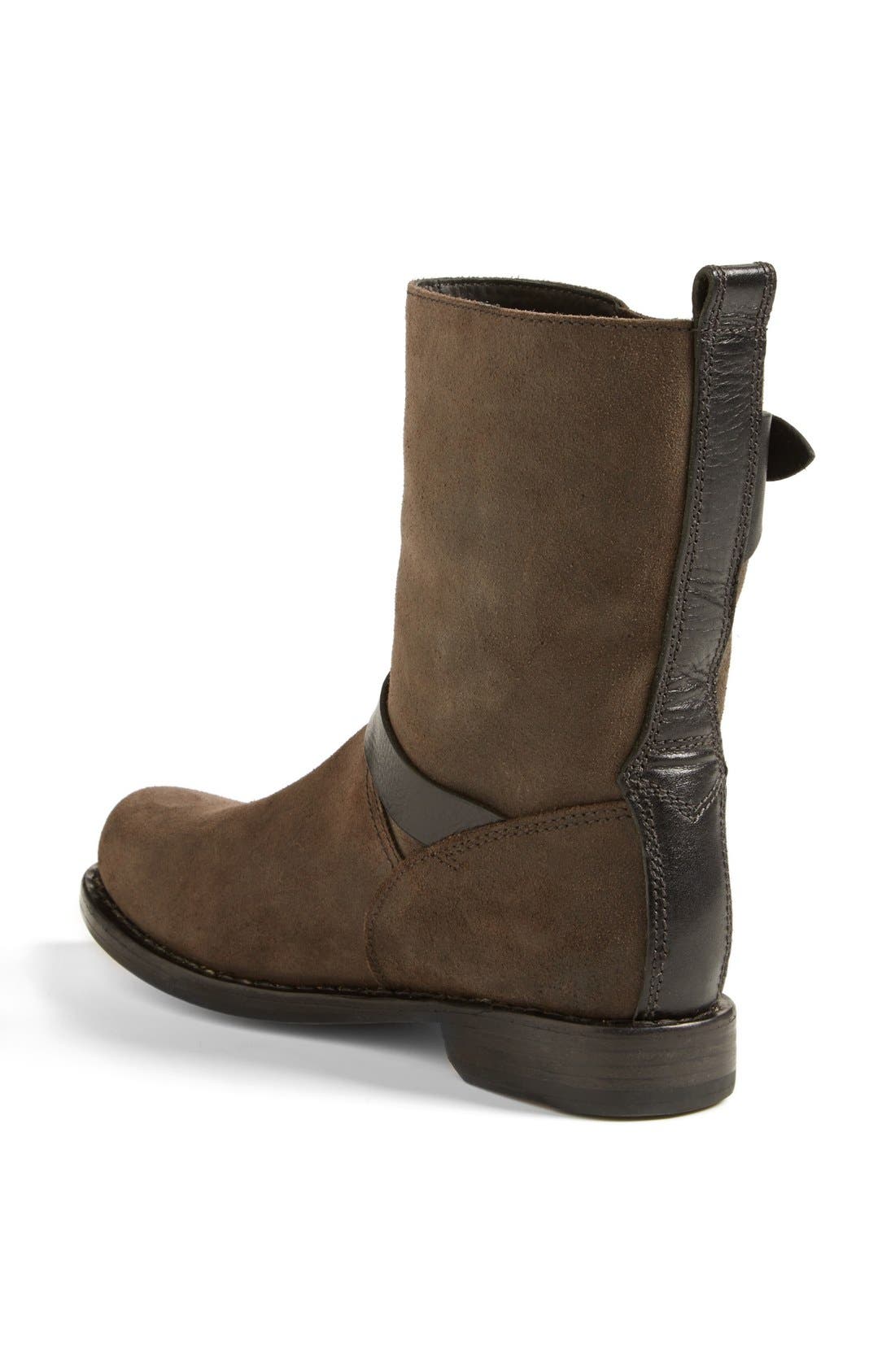 Waxed Calfskin Suede Moto Boot, Alternate, color, GREY