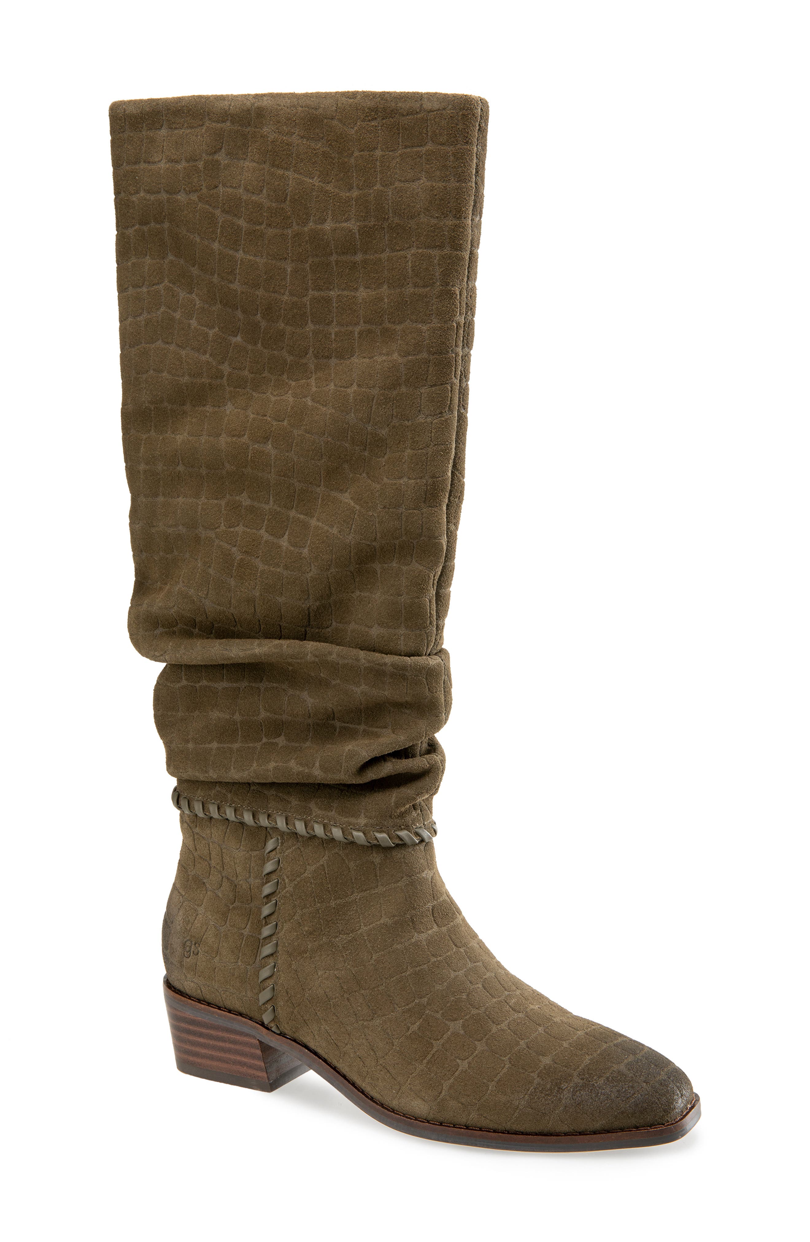 Fabri Knee High Boot, Main, color, OLIVE EMBOSSED SUEDE
