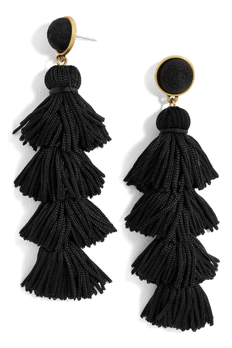 Taylor Tassel Drop Earrings, Main, color, BLACK