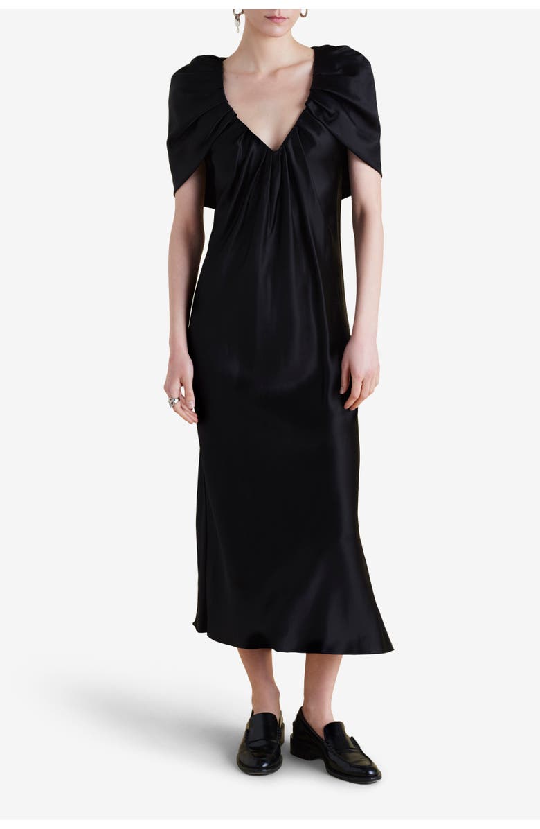 Marina Moscone Satin V-Neck Twist Dress, Alternate, color, Black