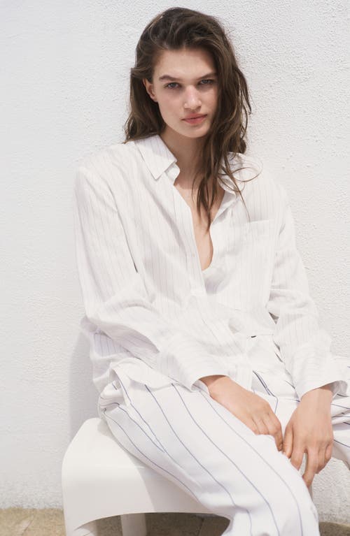 Mango Stripe Sheer Long-sleeve Button-up Shirt In White