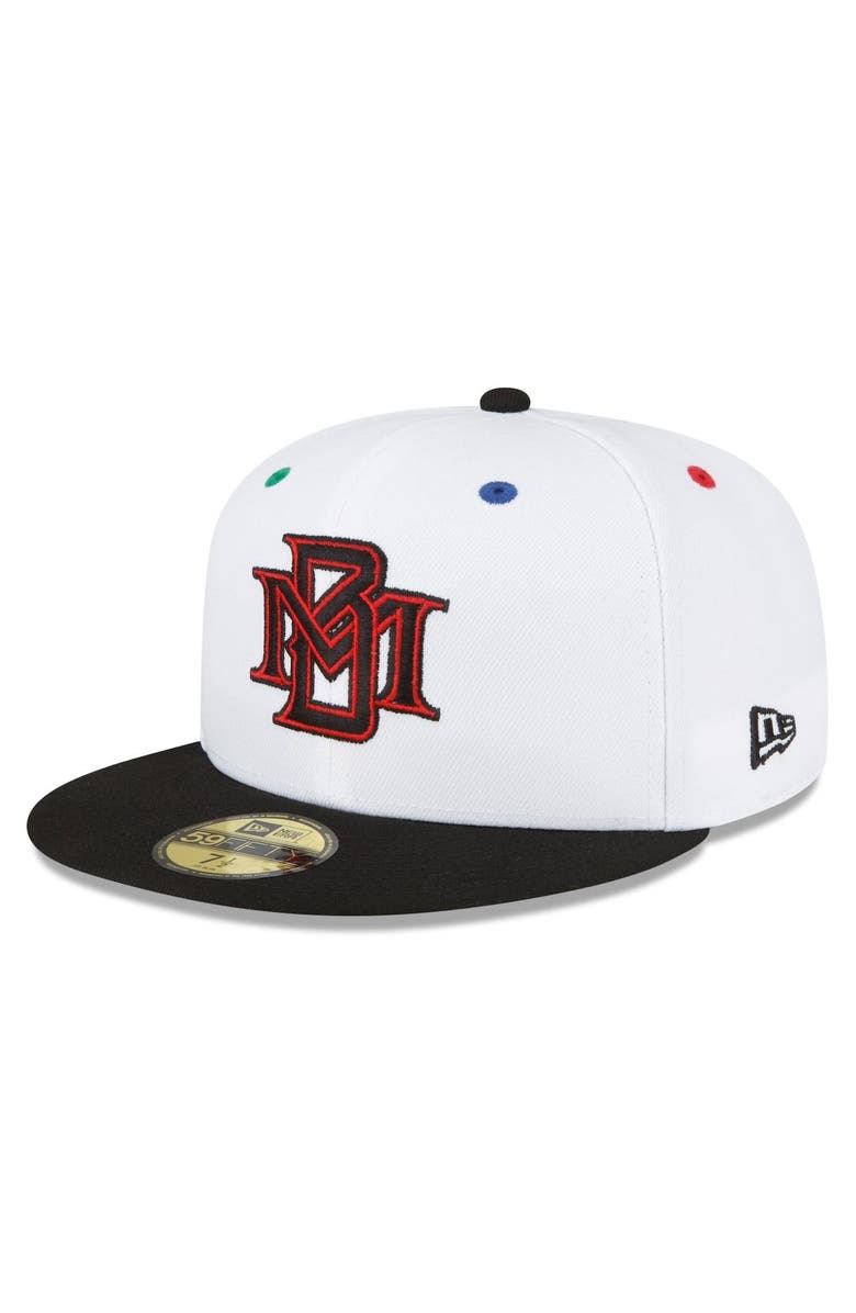 New Era Men's New Era White/Black Milwaukee Brewers 25th Anniversary Primary Eye 59FIFTY Fitted Hat, Alternate, color,
